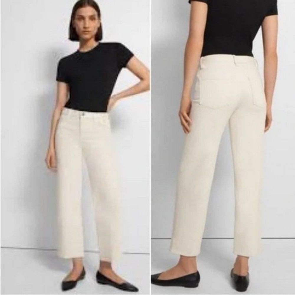 Theory Kick Crop Jean In Dyed Denim Ecru